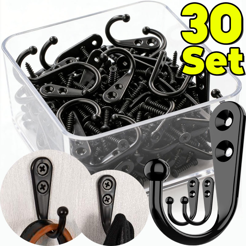 Screw Organizer Kit - Siyah Metal Kancalar Vidalı Duvara Monte